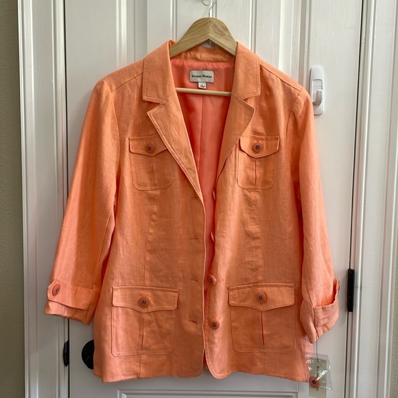 🧡STUDIO WORKS peach linen jacket.  L - Picture 2 of 7